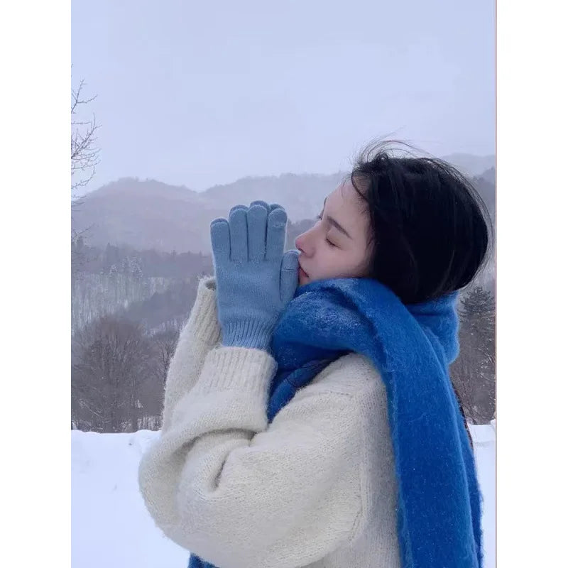 Retro koreanischen Stil Damen Schal Winter warm Quastenbesatz Nachahmung Kaschmir Schal Wrap Polyester frisch süß cremiger Stil So ist Leben