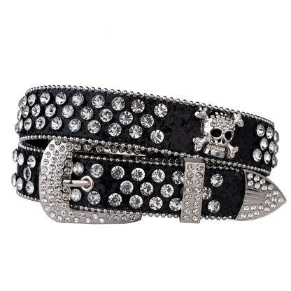 Strass-Schädelgürtel, Western-Cowgirl-Gürtel für Damen und Mädchen, mit Nieten besetzter Landgürtel aus PU-Leder So ist Leben