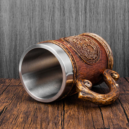 Neue Wikinger Baum des Lebens Tasse 3D Harz Becher 304 Edelstahl Tankard Nordic Dekor Stein Kaffeetasse Männer Geschenk So ist Leben