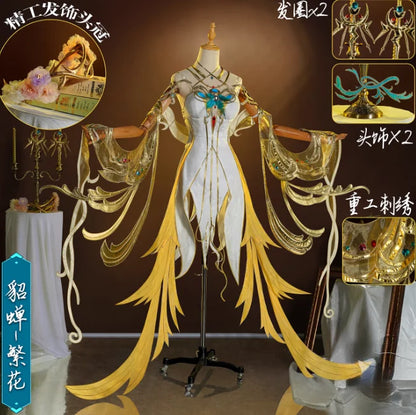 Ehre der Könige Cosplay Kostüme Diaochan Floral Traum Gelb Stickerei Kleid Uniform Spiele Halloween Karneval Party Kleidung So ist Leben