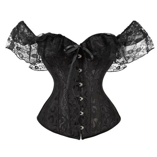 Sexy Korsett-Oberteil in Übergröße, Vollbrustkorsett, florale Schnür-Bustiers und Korsetts, Träger, Ärmel, Vintage-Burlesque-Kostüme So ist Leben
