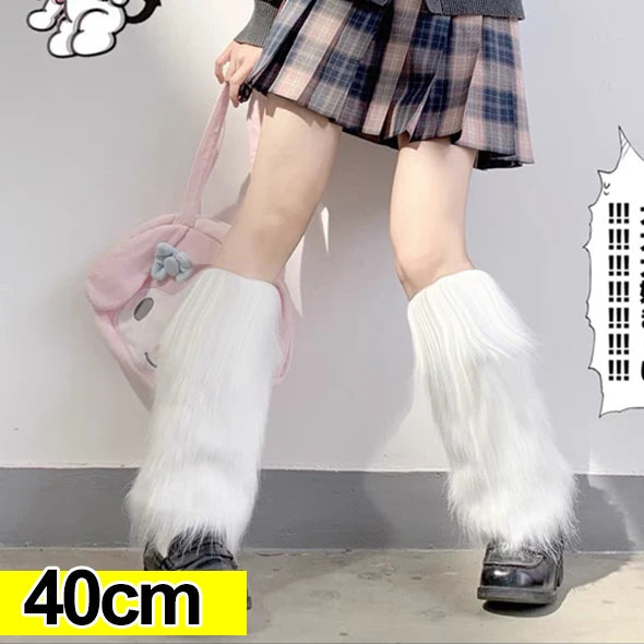 Y2k pelzige Beinlinge Goth weiß Kunst pelz Beinlinge Stiefel abdeckungen Dame süße Mode jk knielange Socken Hipster warme Socke So ist Leben