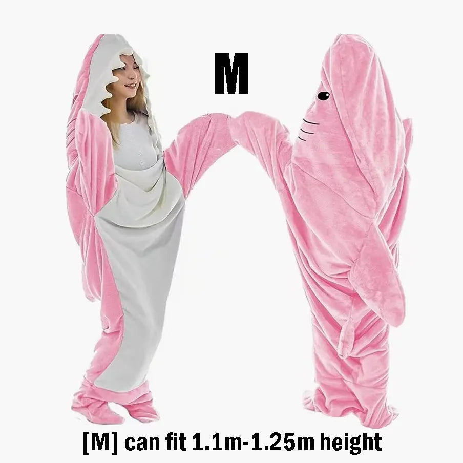 Cartoon Shark Decke Hoodie Frauen Kigurumi Overall Kinder Eltern Mit Kapuze Warme Flanell Lustige Homewear Shark Onesie Schlafsack - So ist Leben