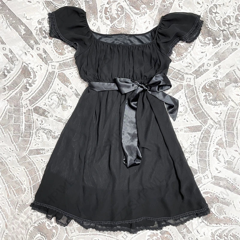 Gothic Harajuku Vintage Y2K Damen Kleid Sexy Slim Chic Casual Lace-up Design Neckholder Kleider Punk Rock Emo Girl Streetwear So ist Leben