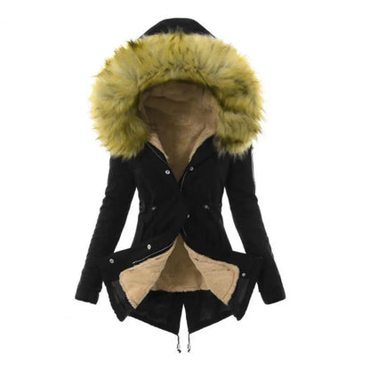 Damen-Jacke aus Baumwollmischung mit Reißverschluss, winddichter Winter-Daunenmantel mit pelzigen Kapuzentaschen, Reißverschluss für das Wetter So ist Leben