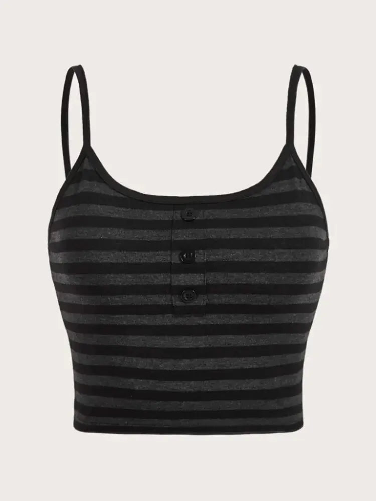Goth Punk gestreiften Knopf Cami Top Frauen Sommer y2k Kleidung Grunge High Street ärmellose Spaghetti träger Crop Top Streetwear So ist Leben