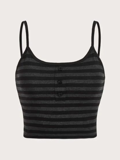 Goth Punk gestreiften Knopf Cami Top Frauen Sommer y2k Kleidung Grunge High Street ärmellose Spaghetti träger Crop Top Streetwear So ist Leben