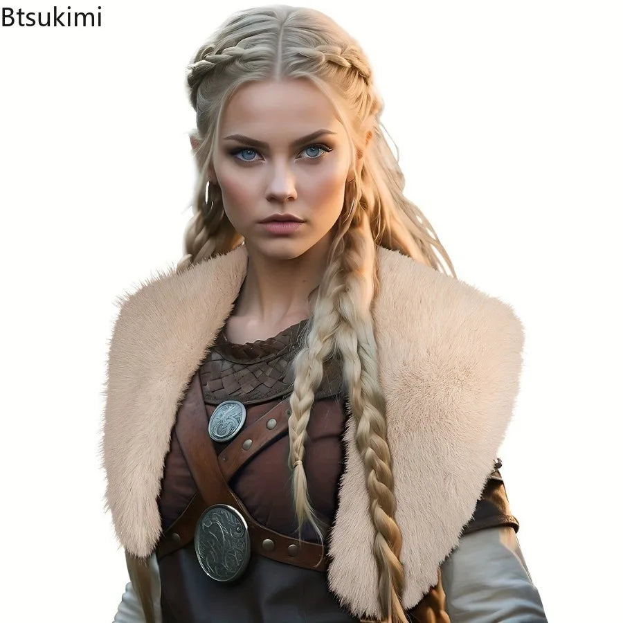 Pelzkragen Winterkleidung König Krieger Umhang Wikinger Pelzschal Mittelalterlicher Krieger Kunstpelz Umhang Halloween Cosplay Kostüm So ist Leben