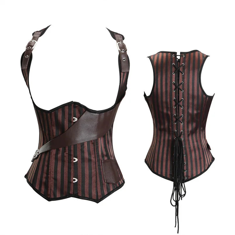 Unterbrust-Korsett in Übergröße, Taillentrainer, Steampunk-Korsett mit Riemen, Gothic-Korsett mit Schnürung am Rücken und Streifen So ist Leben