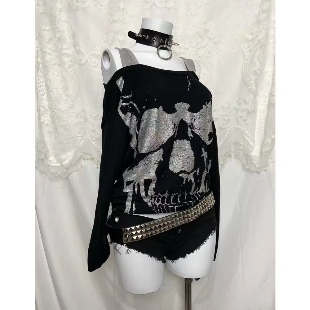 Amerikanischen Vintage Print T-shirt Frauen Ästhetischen Punk Design Langarm Gothic Y2k Tops Subkultur Casual Retro Harajuku Tees So ist Leben