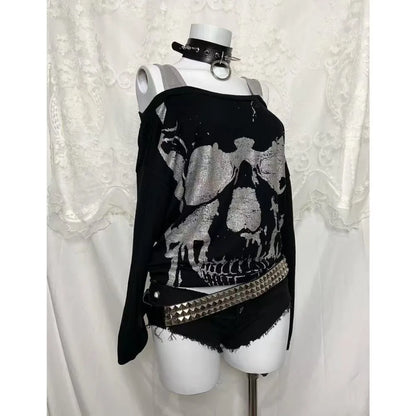 Amerikanischen Vintage Print T-shirt Frauen Ästhetischen Punk Design Langarm Gothic Y2k Tops Subkultur Casual Retro Harajuku Tees So ist Leben