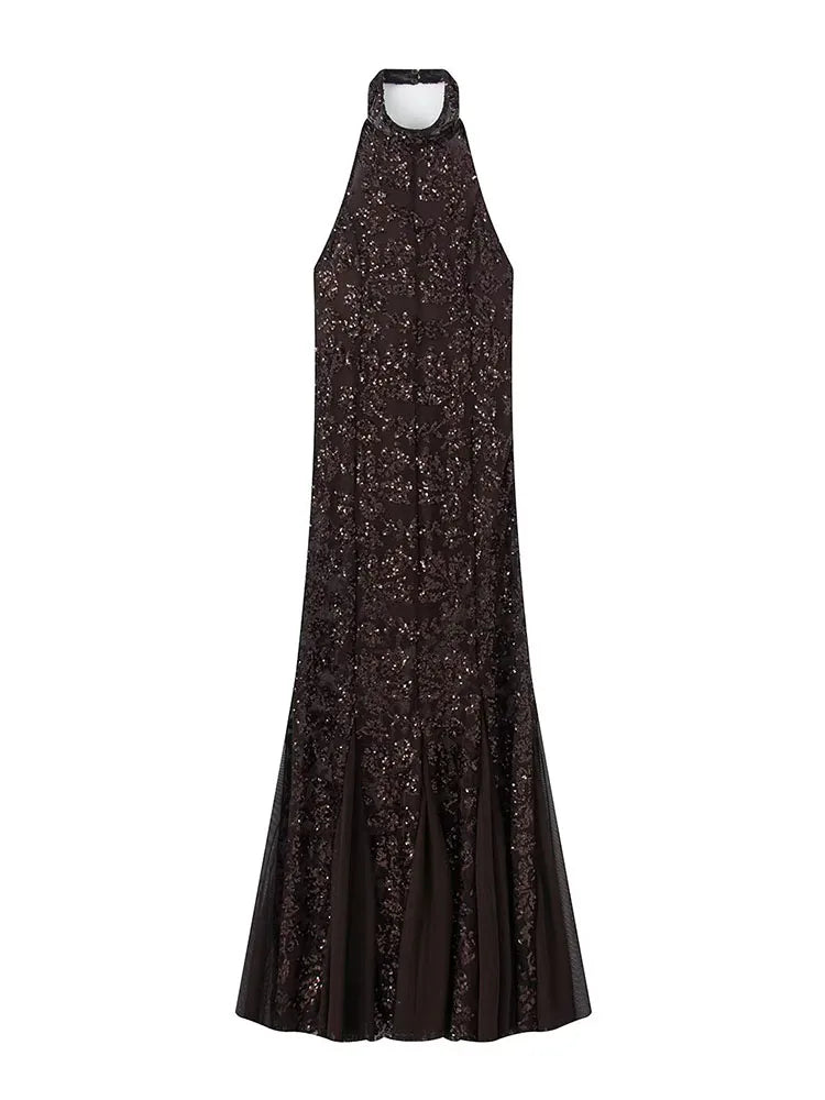 HH Damen Neues Modisches Abendkleid Sommer Ärmellos Rückenfrei Pailletten Bestickt Neckholder Dekoration Sexy Langes Kleid So ist Leben