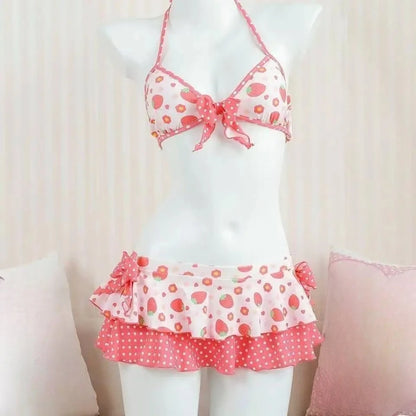 Kawaii Polka Dot Bikini-Set mit Neckholder-Trägern, zweiteiliger Badeanzug für Damen, süßer Stil, Strandparty-Badeanzug So ist Leben