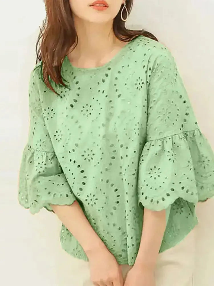 Stickerei Lässig Elegantes Hemd Mode Ärmel Tops - So ist Leben