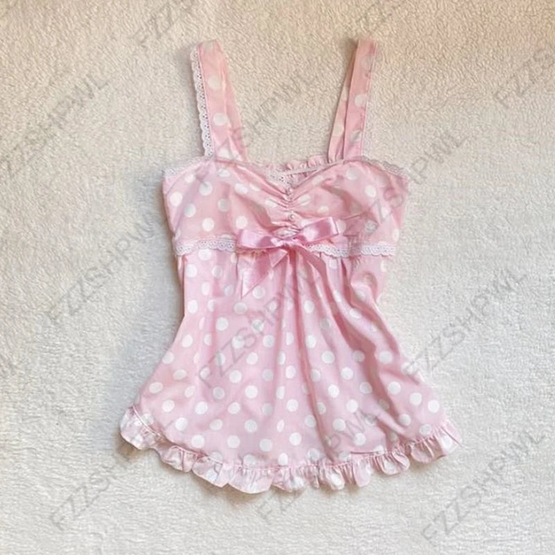 Y2K Japanisches Sommer-Damen-Camisole-Top, sexy, süß, schlank, modisch, lässig, Spitze, einfarbig, Crop-T-Shirt, Kawaii, süß, mädchenhaft, Streetwear So ist Leben