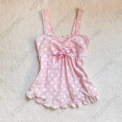 Y2K Japanisches Sommer-Damen-Camisole-Top, sexy, süß, schlank, modisch, lässig, Spitze, einfarbig, Crop-T-Shirt, Kawaii, süß, mädchenhaft, Streetwear So ist Leben