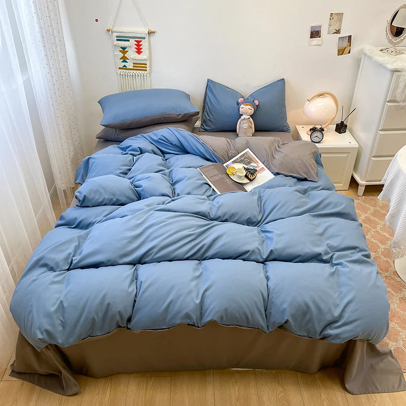Schwarzes Bettwäsche set weiches Bettwäsche set gewaschener Baumwoll bett bezug Kissen bezug und Bettlaken постельное бельё набор Home Bettwäsche So ist Leben