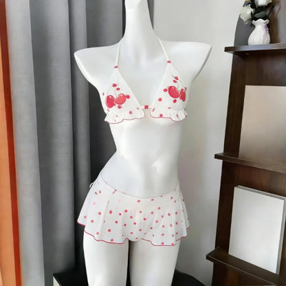Kawaii Polka Dot Bikini-Set mit Neckholder-Trägern, zweiteiliger Badeanzug für Damen, süßer Stil, Strandparty-Badeanzug So ist Leben