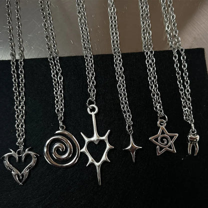 Y2K Flail Feuer Herz Zähne Anhänger Halskette für Frauen Männer Charm Halskette Grunge Punk Modeschmuck ﻿ So ist Leben