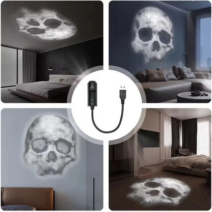 Halloween-USB-Projektorlicht, Totenkopf-Nachtlicht, Geister-LED-Lampe, 360 Grad drehbar, umschaltbares Muster, Design, dunkle und nächtliche Atmosphäre So ist Leben