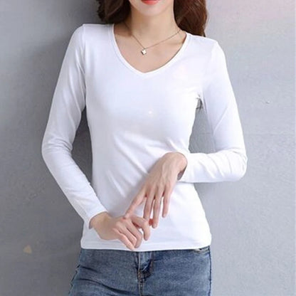 2 stücke Frauen Herbst Dünne Lange-ärmeln T-shirt Dame Thermische Unterwäsche Slim Fit Mode Neue Stil V-ausschnitt Top Schwarz weiß S-5XL So ist Leben