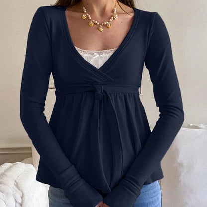 Frauen Fee Y2k Cottage T-shirt Kokette V-ausschnitt Langarm Babydoll Tees Herbst Frühling Casual Pullover Tops Vintage Kleidung So ist Leben