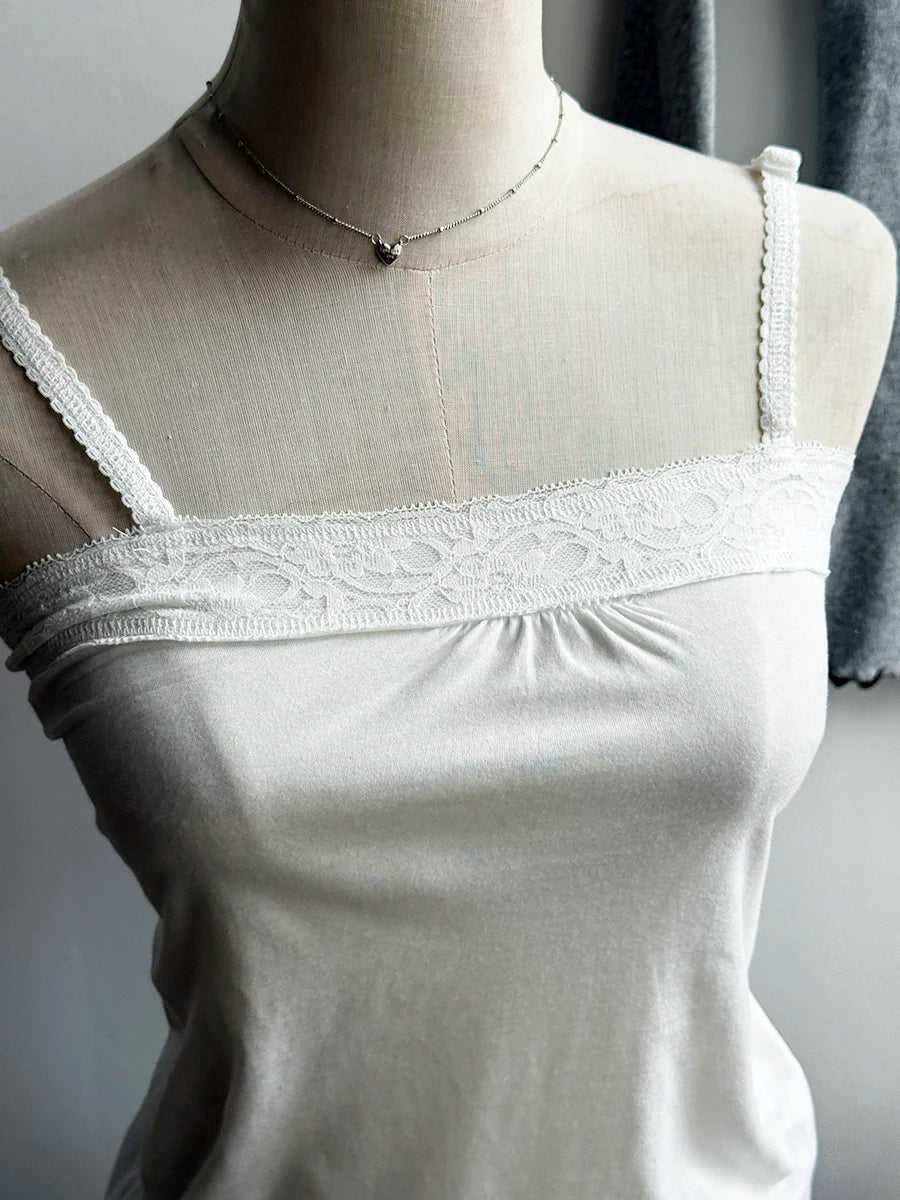 Spitze Trim Liebsten Tops Frauen Baumwolle Weiche Schlanke Weiß Sexy Ärmellose Leibchen Süße Nette Chic Tank Tops Y2K So ist Leben