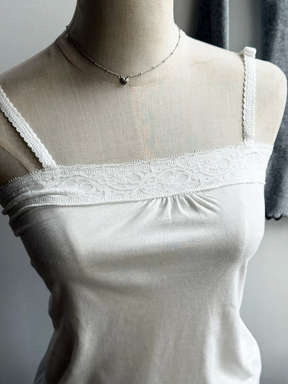 Spitze Trim Liebsten Tops Frauen Baumwolle Weiche Schlanke Weiß Sexy Ärmellose Leibchen Süße Nette Chic Tank Tops Y2K So ist Leben