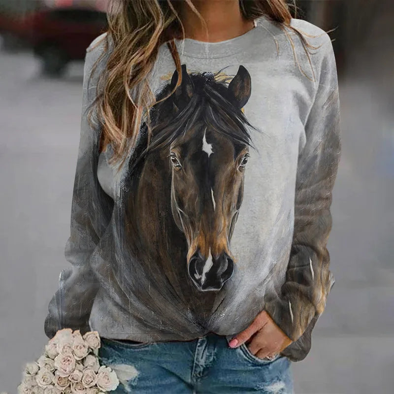 Herbst Pferd Sweatshirts Tier 3D Druck Hoodies Frauen Mode Langarm Y2k Hoodie Übergroßen Pullover Tops Weibliche Kleidung So ist Leben