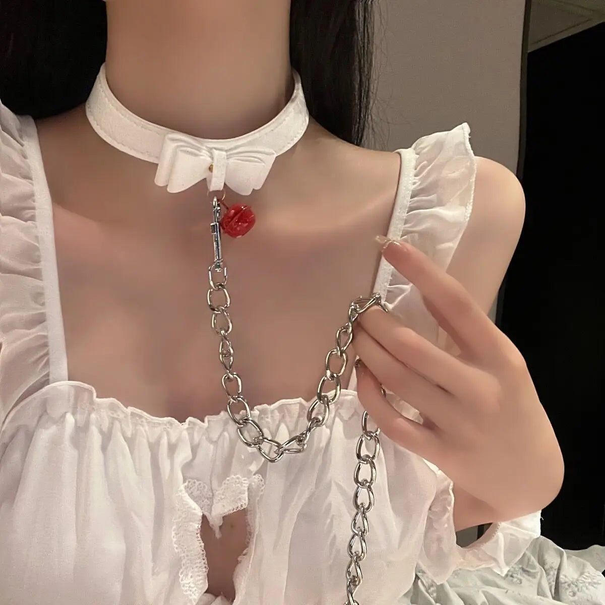 Leder Halsreif Herz Kragen und Leine mit Ketten BDSM Halsreif unterwürfigen Kragen für weibliche Fetischisten BDSM Sex Leine Punk Goth So ist Leben
