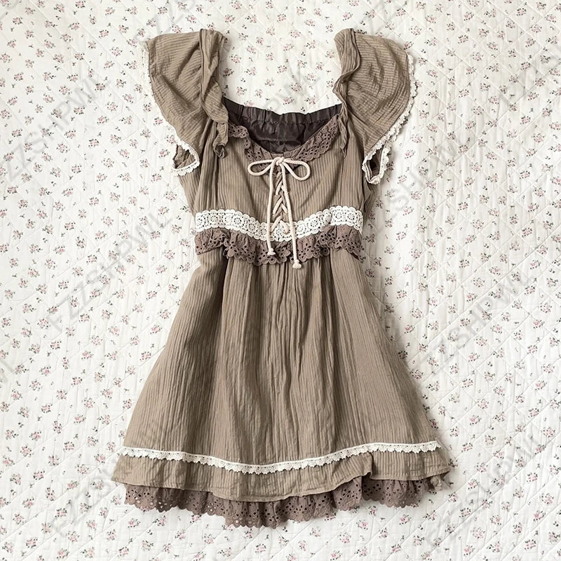 Gothic Harajuku Vintage Y2K Damen Kleid Sexy Slim Chic Casual Lace-up Design Neckholder Kleider Punk Rock Emo Girl Streetwear So ist Leben
