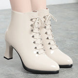 Frauen viktoria nischen Stiefeletten britischen Stil dicken Absatz Schuhe Mode Schnürung Herbst und Winter halten warme spitze Spitze für das Büro So ist Leben