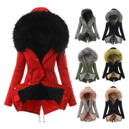 Damen-Jacke aus Baumwollmischung mit Reißverschluss, winddichter Winter-Daunenmantel mit pelzigen Kapuzentaschen, Reißverschluss für das Wetter So ist Leben