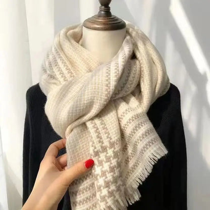 Retro koreanischen Stil Damen Schal Winter warm Quastenbesatz Nachahmung Kaschmir Schal Wrap Polyester frisch süß cremiger Stil So ist Leben