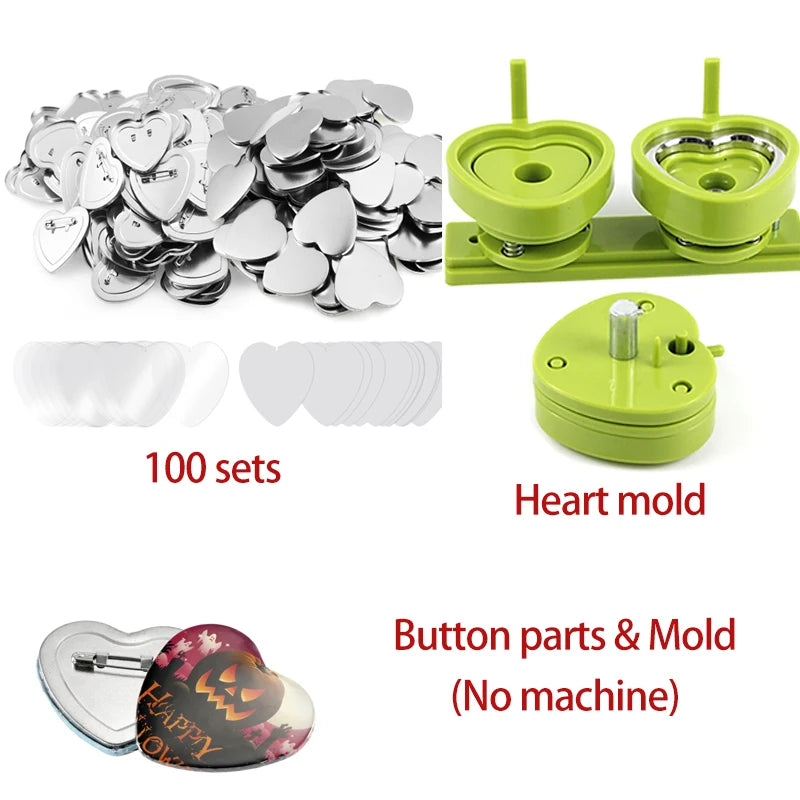 Button Maker Maschine Herzform Form 100 Set Knopfteile für Pin Badge Press Maker Slide Rail Maschine DIY Herstellung 57 * 53 mm So ist Leben