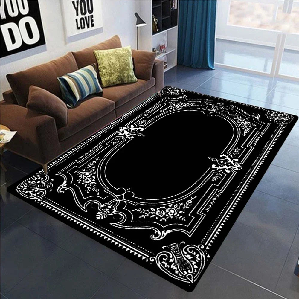 Gothic Schwarz Weiß Teppich Matte Teppich Vintage Muster Rutschfeste Bodenmatte für Wohnzimmer Schlafzimmer Dekoration Kann als Geschenk gegeben werden - So ist Leben