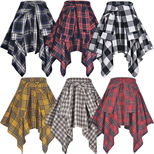 Plaid Rock Frauen Plissee Schnür Krawatte Minirock y2k Streetwear Harajuku Vintage unregelmäßige Sport Straße Frauen Furz Vorhang So ist Leben