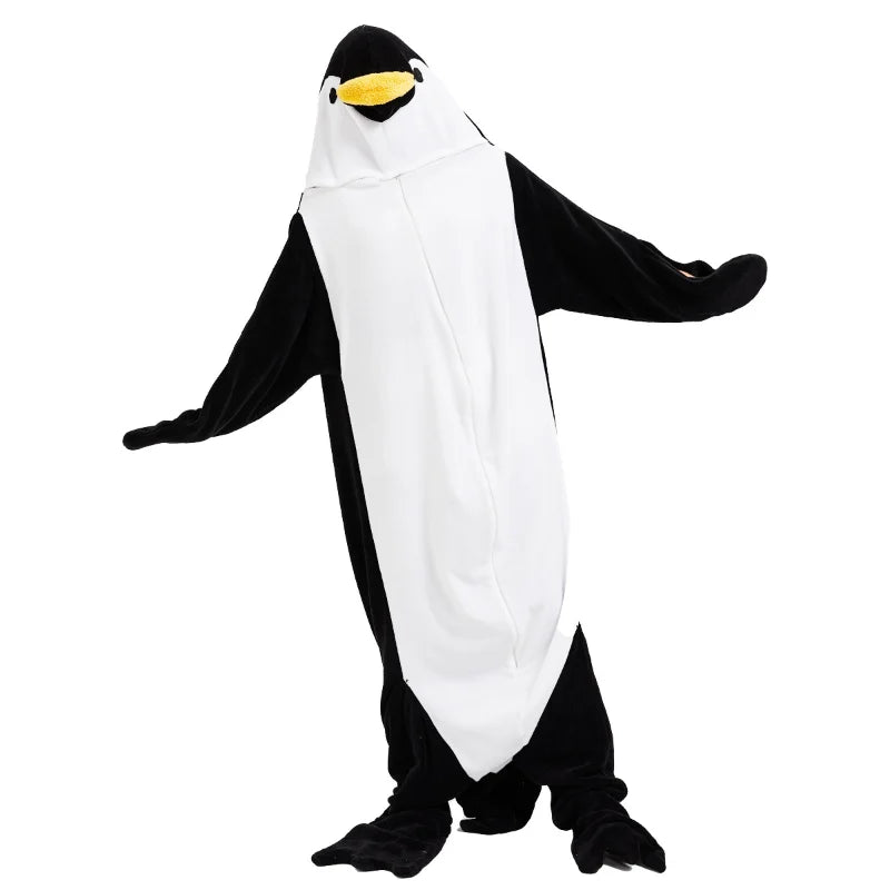 Neue Pinguin Plüsch einteilige Pyjamas Flanell Cartoon einteilige Pyjamas Halloween Tier Leistung Hause Kleidung So ist Leben