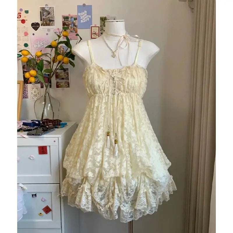 Y2K Retro Kleid mit Spitze und A‑Linien‑Design