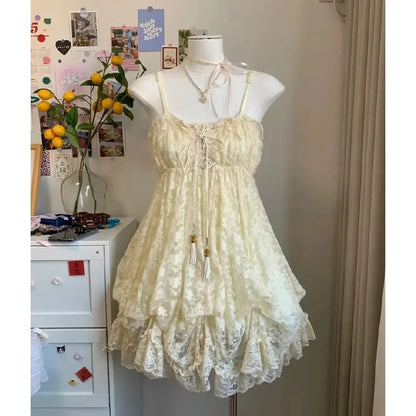 Y2K Retro Kleid mit Spitze und A‑Linien‑Design