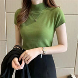 Frauen Frühling Sommer Gestrickte Pullover Pullover Dame Casual Rollkragen Einfarbig Kurzarm Bluse Pullover So ist Leben