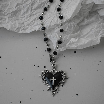 Gothic Fledermaus Kreuz dunkler Anhänger Halskette Set, Y2K personalisierte Thorn Love schwarze Perle gestapelt Halskette Set, geeignet als Halloween G So ist Leben