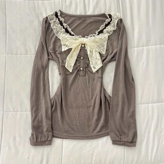 Süße ästhetische Y2K Frau süße Kleidung Maiden T-Shirt Emo weibliche Pullover weiche schöne Henley Tops Kokette Kawaii Harajuku T-Shirt So ist Leben