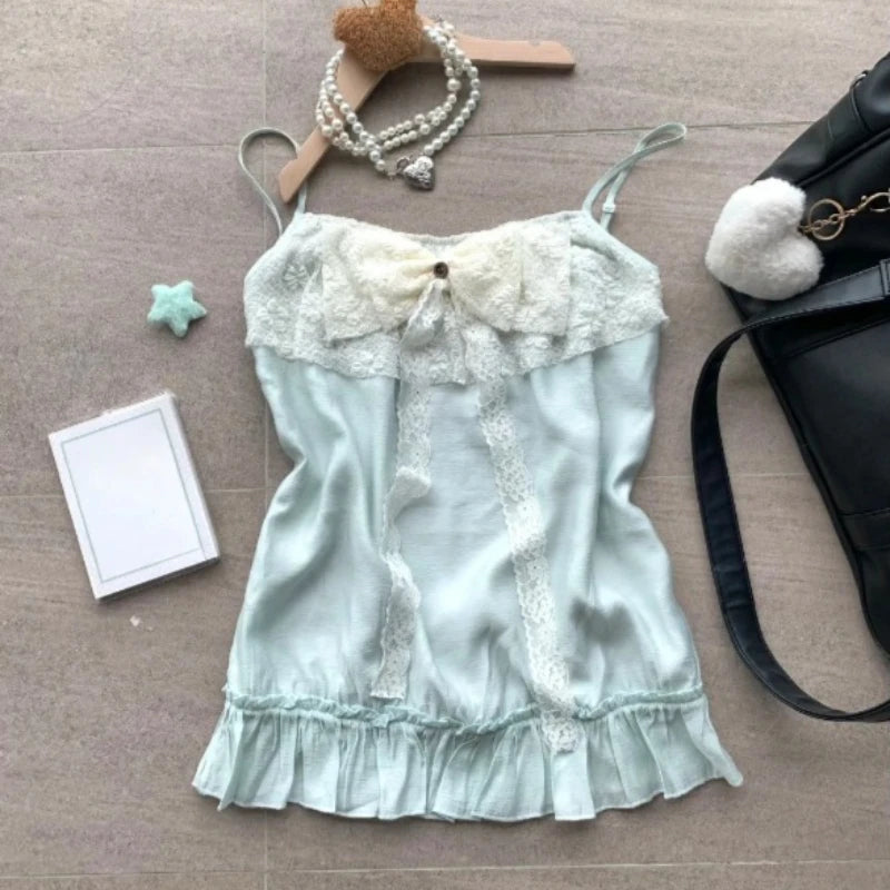 Vintage japanische Lolita ärmellose Rüschenwesten für Damen, süßes Harajuku-Tanktop im Y2K Fairy Grunge Stil, lässiges Outfit für Teenager-Mädchen So ist Leben