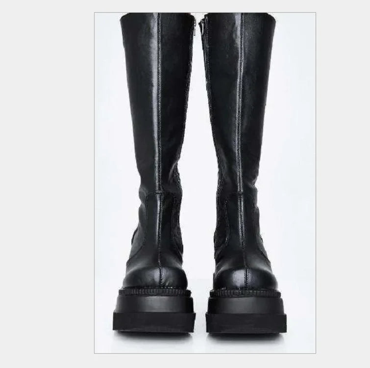 Heißer Verkauf der Saison, Gothic-Stil, dicker Boden, Stiefeletten, Motorrad-Ritterstiefel, nicht über dem Knie, großer Kopf, schlanke, hohe Röhrenstiefel So ist Leben