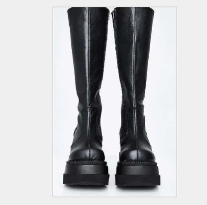 Heißer Verkauf der Saison, Gothic-Stil, dicker Boden, Stiefeletten, Motorrad-Ritterstiefel, nicht über dem Knie, großer Kopf, schlanke, hohe Röhrenstiefel So ist Leben