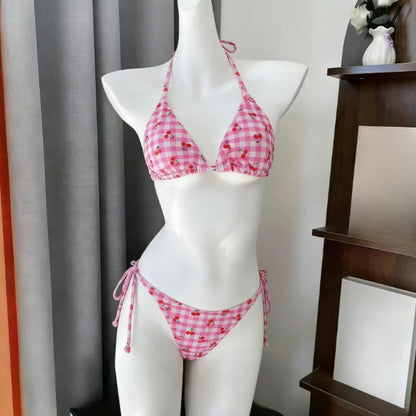 Kawaii Polka Dot Bikini-Set mit Neckholder-Trägern, zweiteiliger Badeanzug für Damen, süßer Stil, Strandparty-Badeanzug So ist Leben