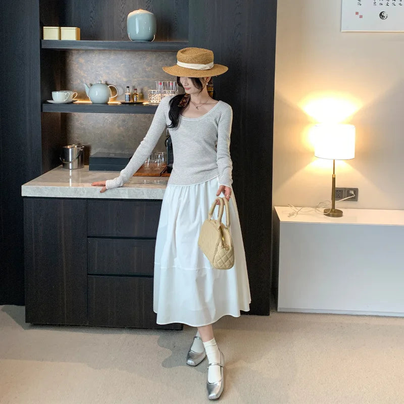 Slim Fit Koreanischen Stil frauen Gestrickte Basis Shirt Herbst Winter Neue Ankunft Streifen Design Modische Innere Tragen T-Shirt So ist Leben