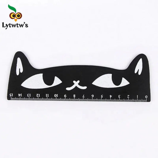 1 Stück Lytwtw's niedliches Kawaii-Lineal mit schwarzer Katze und Kätzchen, gerades Lineal, Holzwerkzeuge, Cartoon, Nähen, Zeichnen, Büro, Schule, Schreibwaren - So ist Leben