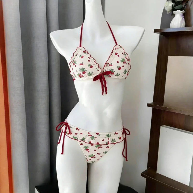 Kawaii Polka Dot Bikini-Set mit Neckholder-Trägern, zweiteiliger Badeanzug für Damen, süßer Stil, Strandparty-Badeanzug So ist Leben